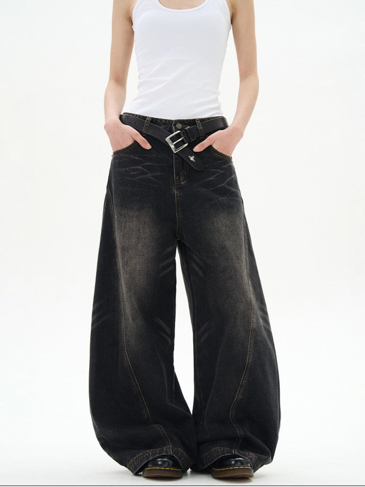 Barrel Leg Curved Denim Pants TK0336