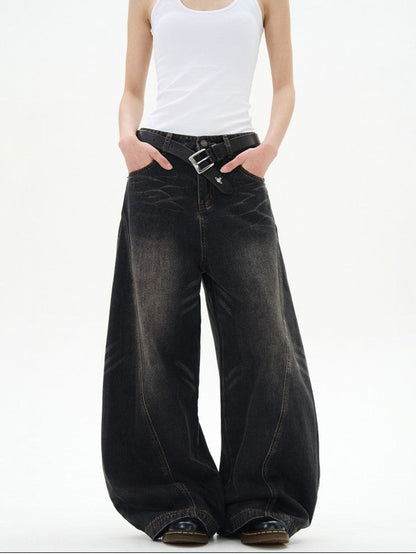 Barrel Leg Curved Denim Pants TK0336