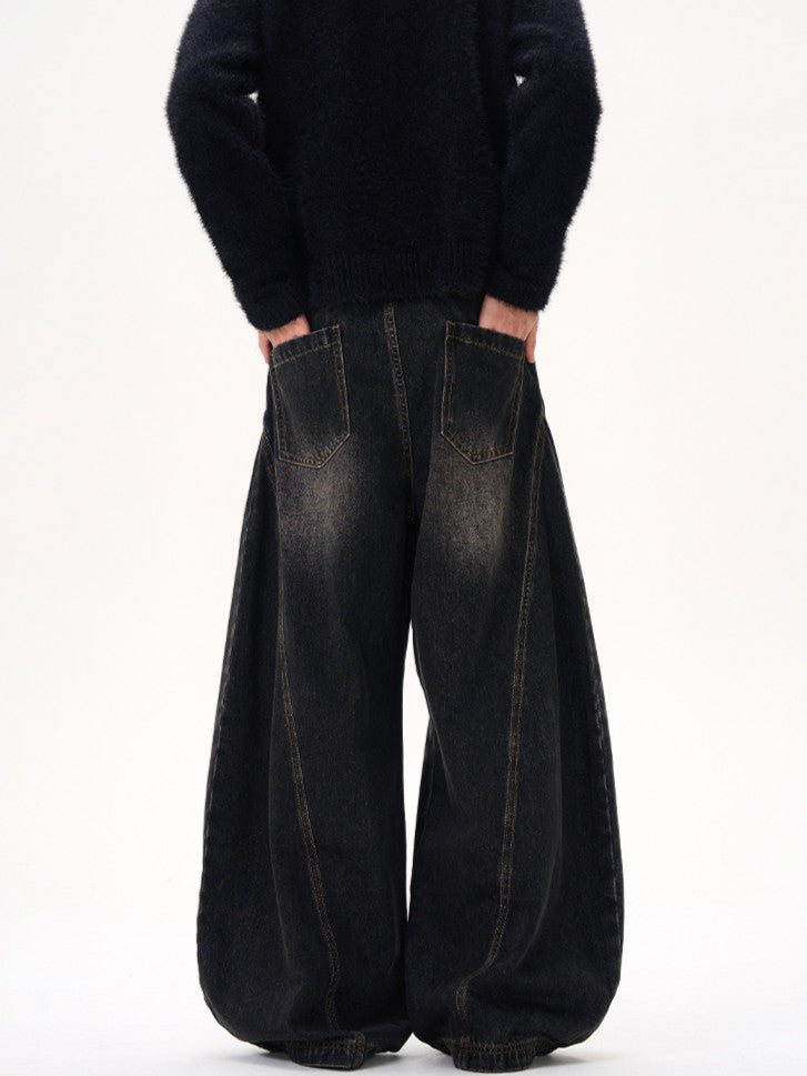 Barrel Leg Curved Denim Pants TK0336