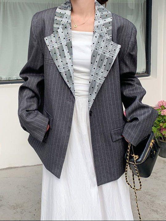 レースカラーグレーストライプジャケット TK0340