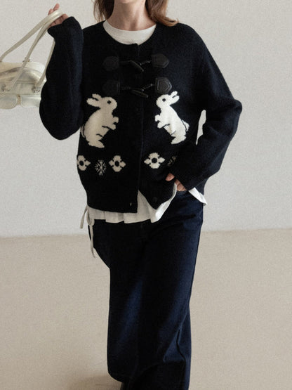 Rabbit embroidered toggle button knit cardigan TK0345