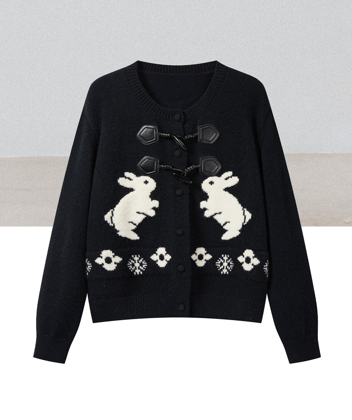 Rabbit embroidered toggle button knit cardigan TK0345