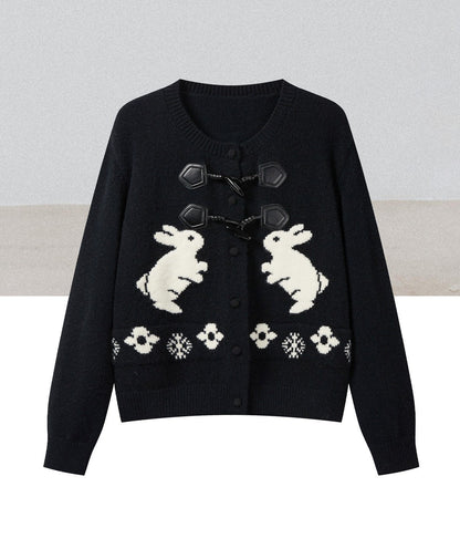Rabbit embroidered toggle button knit cardigan TK0345
