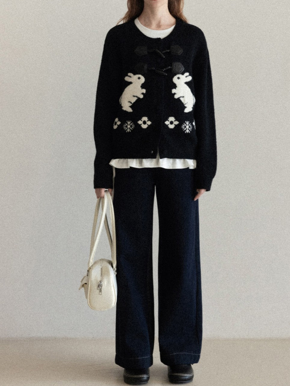 Rabbit embroidered toggle button knit cardigan TK0345
