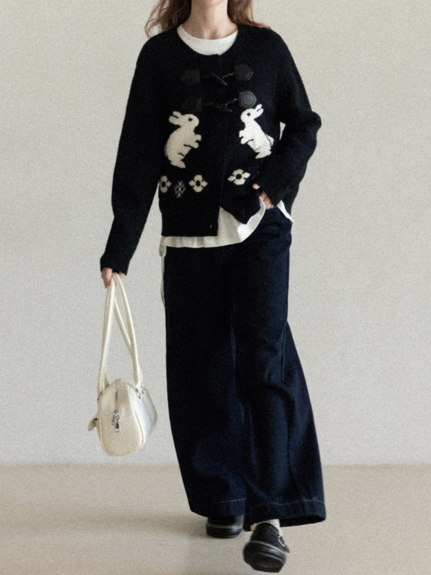 Rabbit embroidered toggle button knit cardigan TK0345