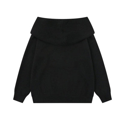 2-Way Hooded Off-Shoulder Knit Top TK0375