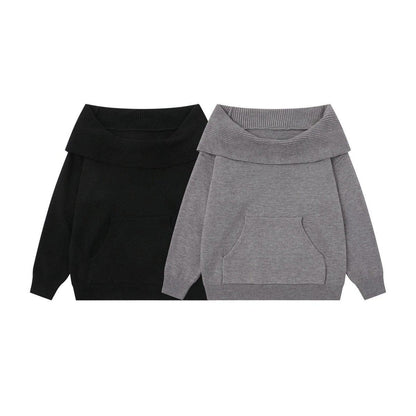 2-Way Hooded Off-Shoulder Knit Top TK0375