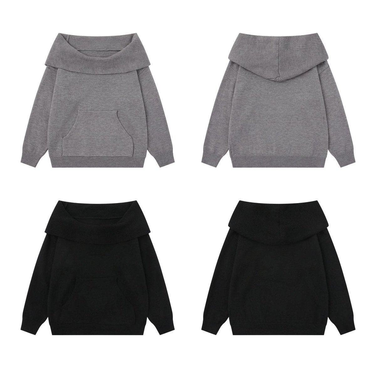 2-Way Hooded Off-Shoulder Knit Top TK0375