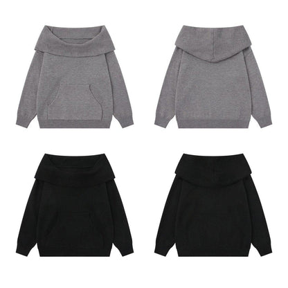 2-Way Hooded Off-Shoulder Knit Top TK0375