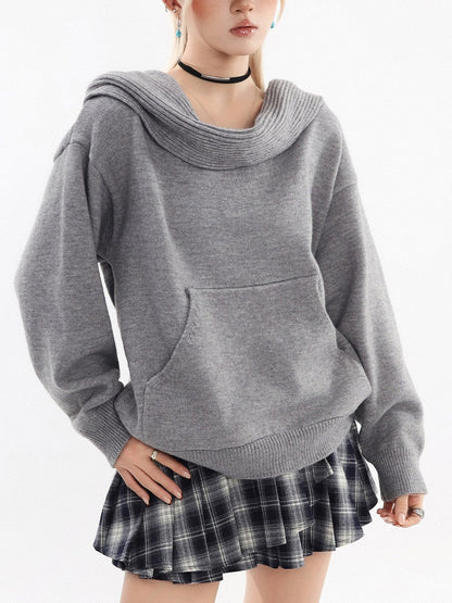 2-Way Hooded Off-Shoulder Knit Top TK0375