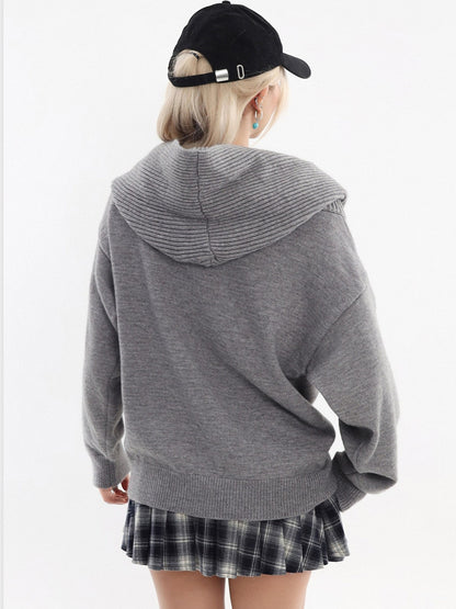 2-Way Hooded Off-Shoulder Knit Top TK0375