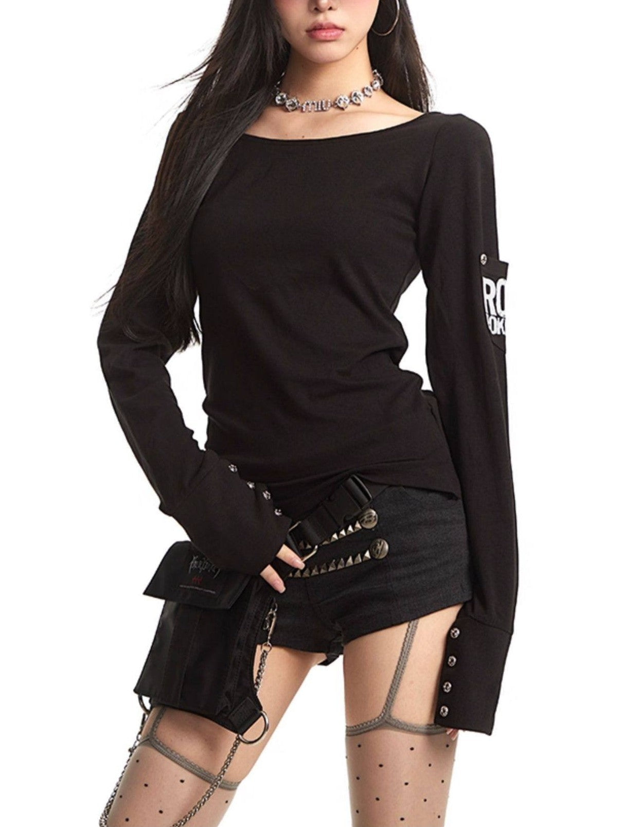 Reversible 2-Way Street Logo Print Long-Sleeve T-Shirt TK0376