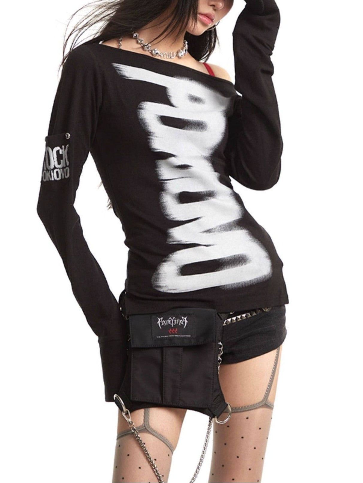 Reversible 2-Way Street Logo Print Long-Sleeve T-Shirt TK0376