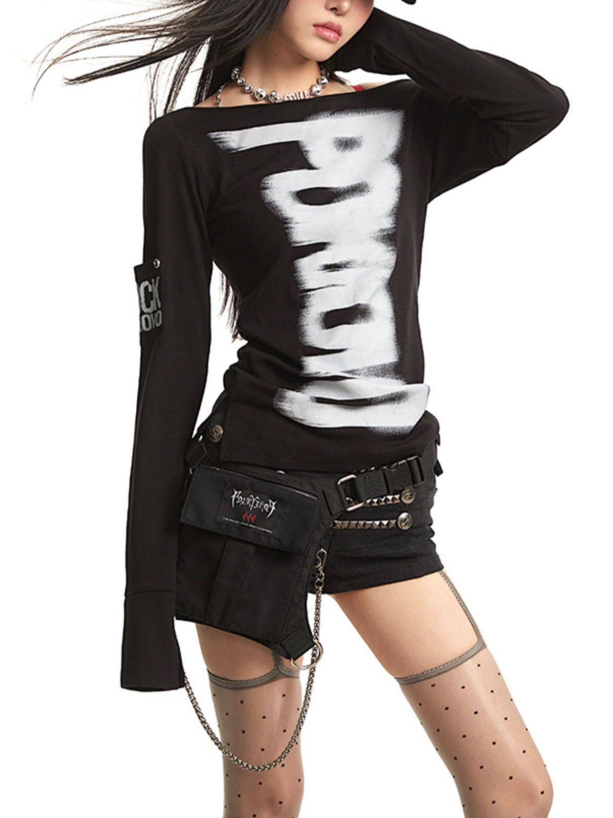 Reversible 2-Way Street Logo Print Long-Sleeve T-Shirt TK0376