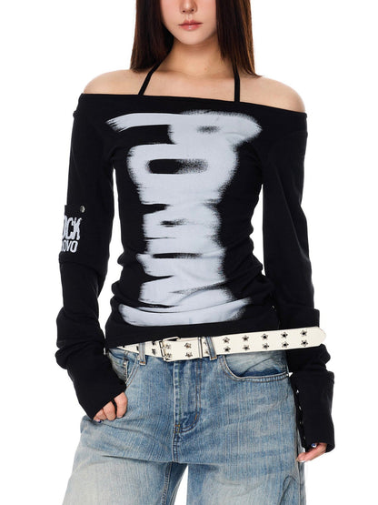 Reversible 2-Way Street Logo Print Long-Sleeve T-Shirt TK0376