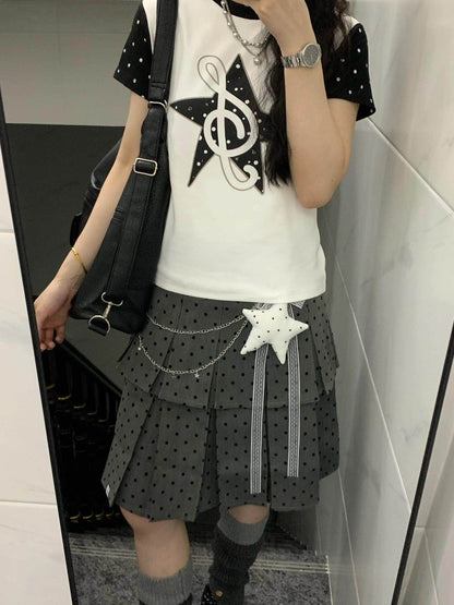 Gray polka dot pleated skirt TK0403