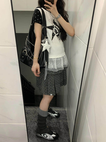 Gray polka dot pleated skirt TK0403
