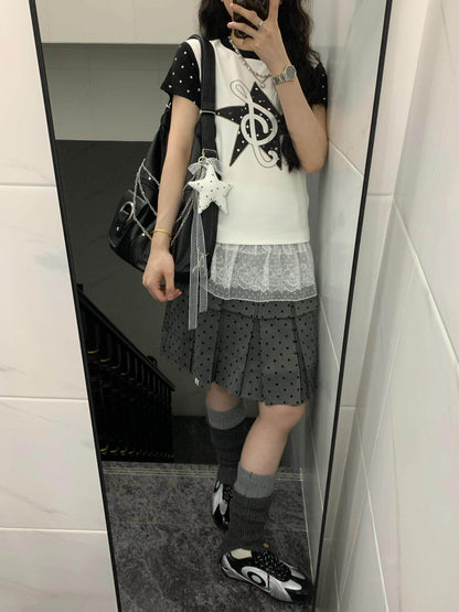 Gray polka dot pleated skirt TK0403
