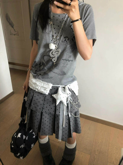 Gray polka dot pleated skirt TK0403
