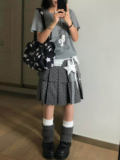 Gray polka dot pleated skirt TK0403