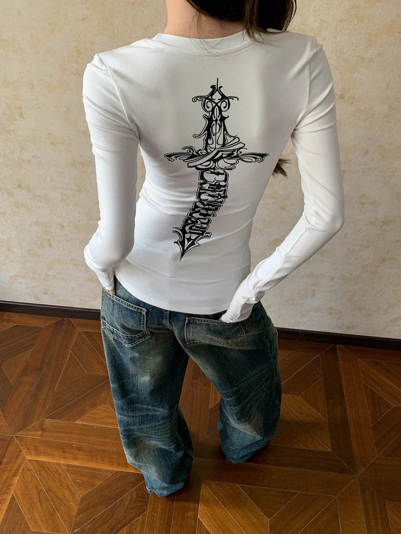 2-Way Logo Print Long Sleeve Tee TK0416