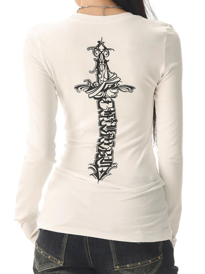 2-Way Logo Print Long Sleeve Tee TK0416