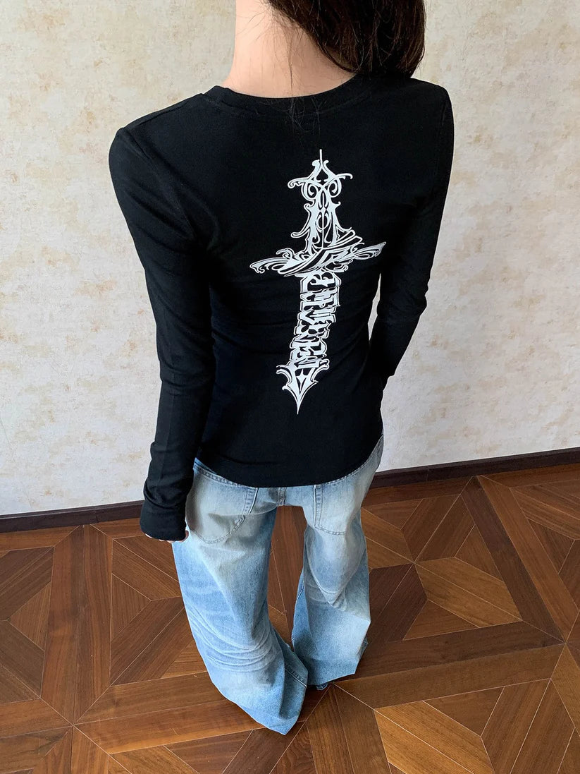 2-Way Logo Print Long Sleeve Tee TK0416