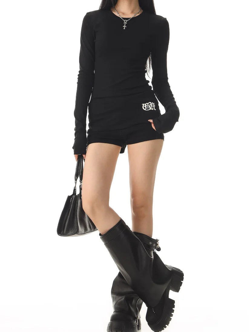 2-Way Logo Print Long Sleeve Tee TK0416