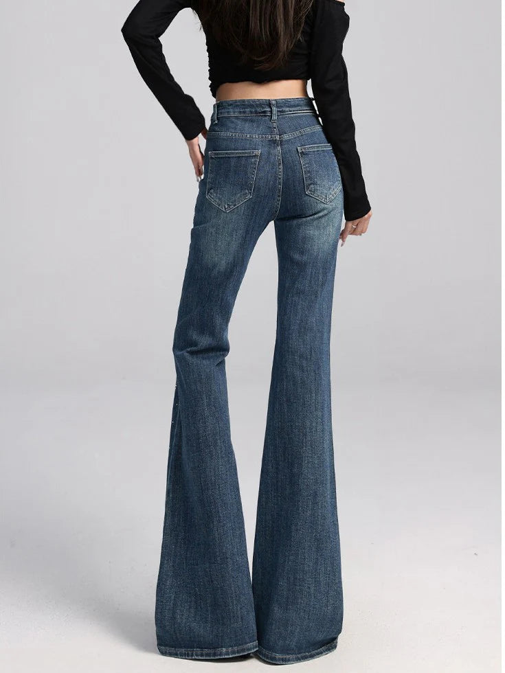 High-Waisted Rhinestone Flare Jeans TK0443