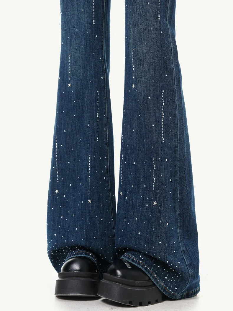 High-Waisted Rhinestone Flare Jeans TK0443