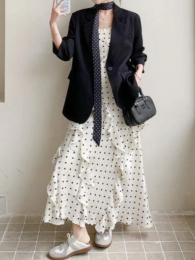 Polka Dot Ruffle Cami Dress TK0461