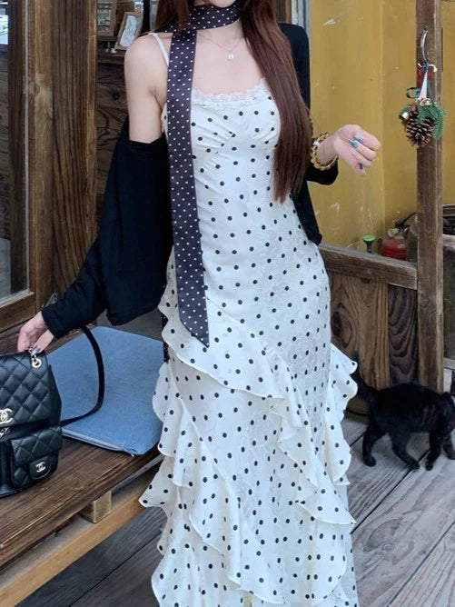 Polka Dot Ruffle Cami Dress TK0461