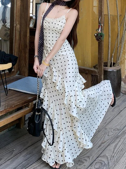 Polka Dot Ruffle Cami Dress TK0461