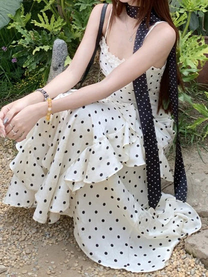 Polka Dot Ruffle Cami Dress TK0461