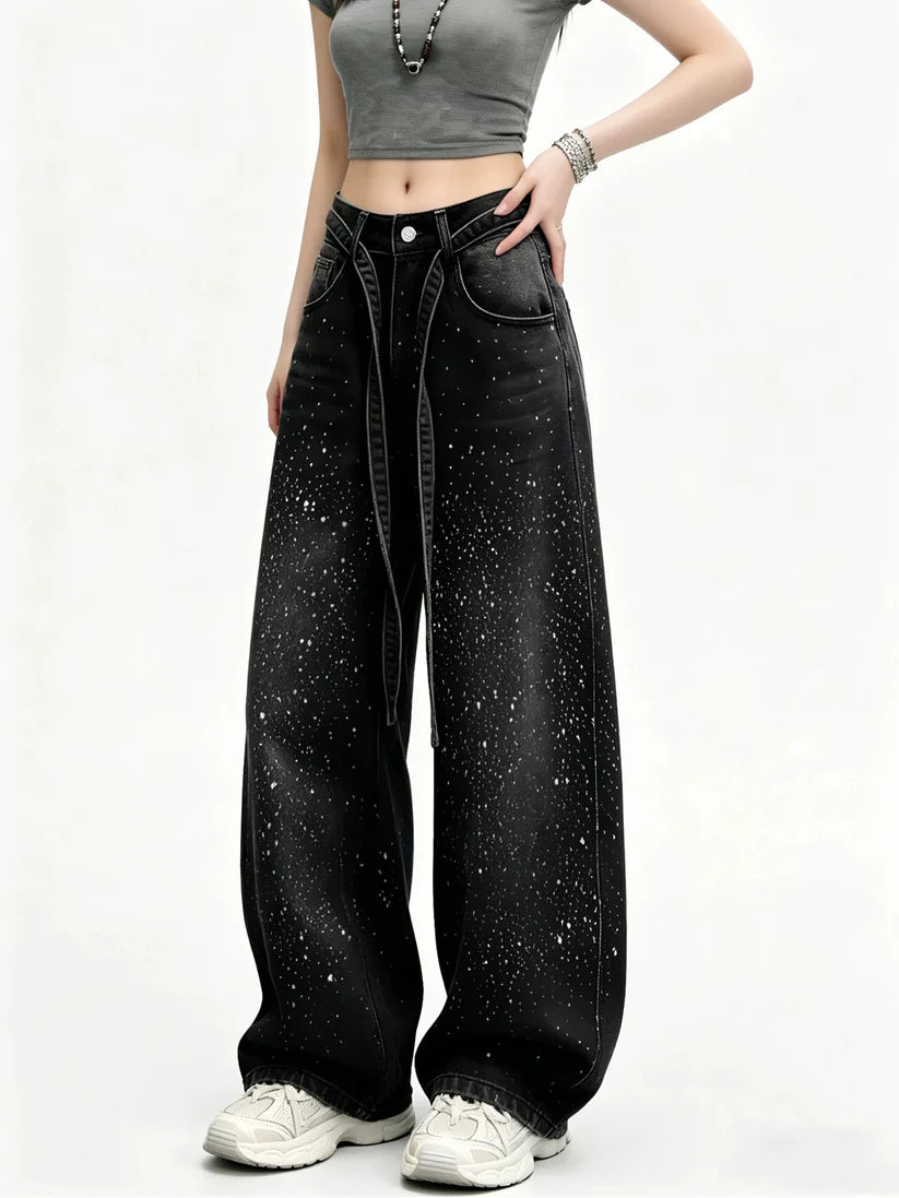 Rhinestone Barrel-Leg Jeans TK0469
