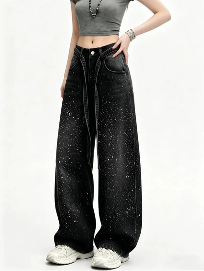 Rhinestone Barrel-Leg Jeans TK0469