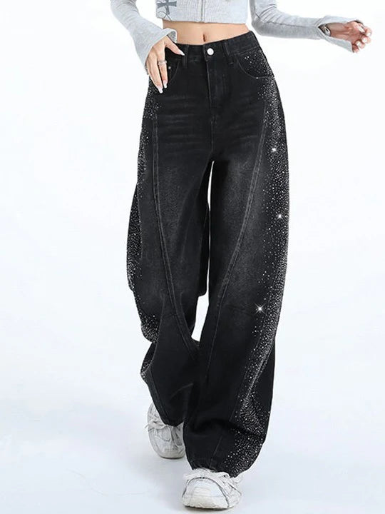 Rhinestone Wide Leg Jeans TK0484