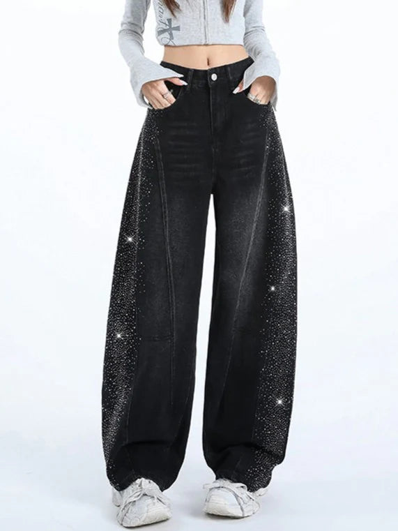 Rhinestone Wide Leg Jeans TK0484