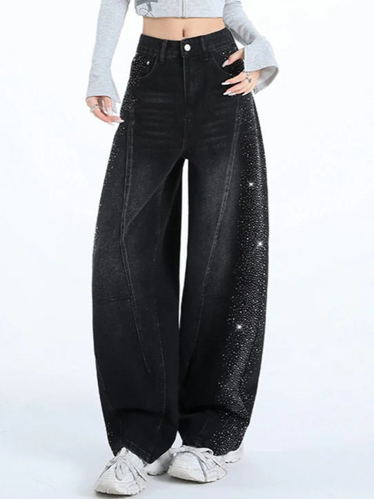 Rhinestone Wide Leg Jeans TK0484