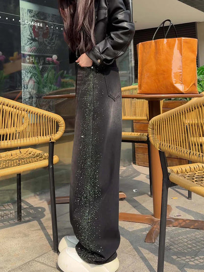 Rhinestone Wide Leg Jeans TK0484
