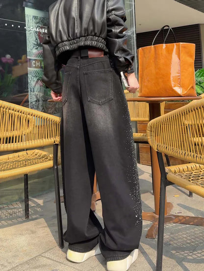 Rhinestone Wide Leg Jeans TK0484