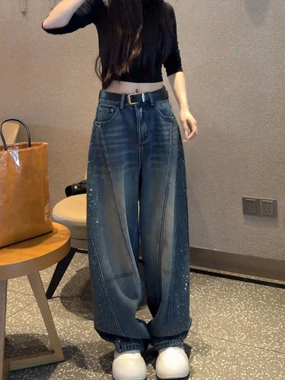 Rhinestone Wide Leg Jeans TK0484