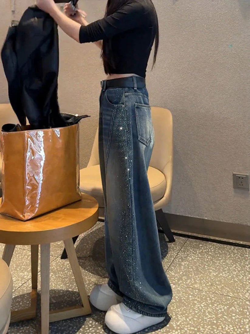 Rhinestone Wide Leg Jeans TK0484