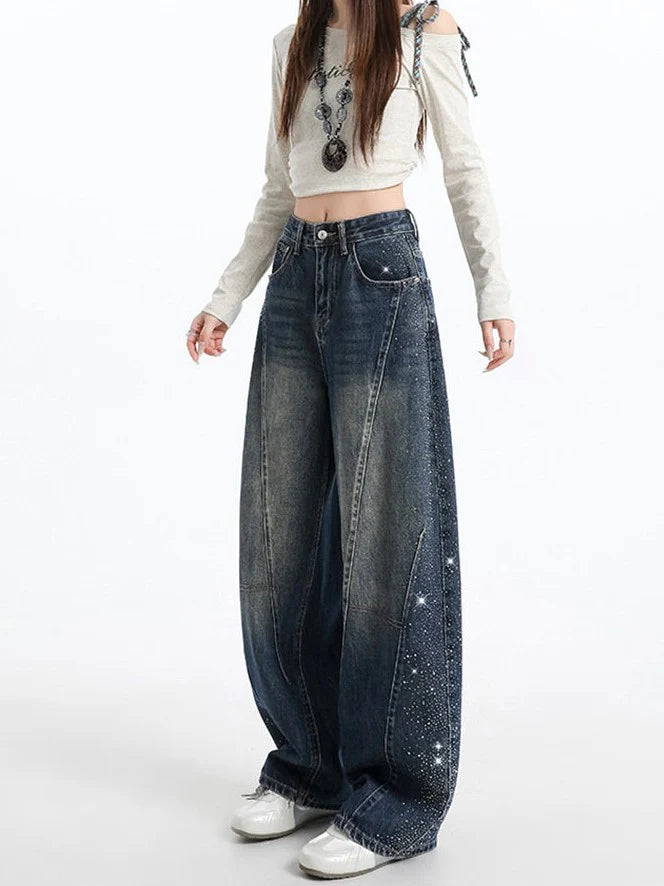 Rhinestone Wide Leg Jeans TK0484