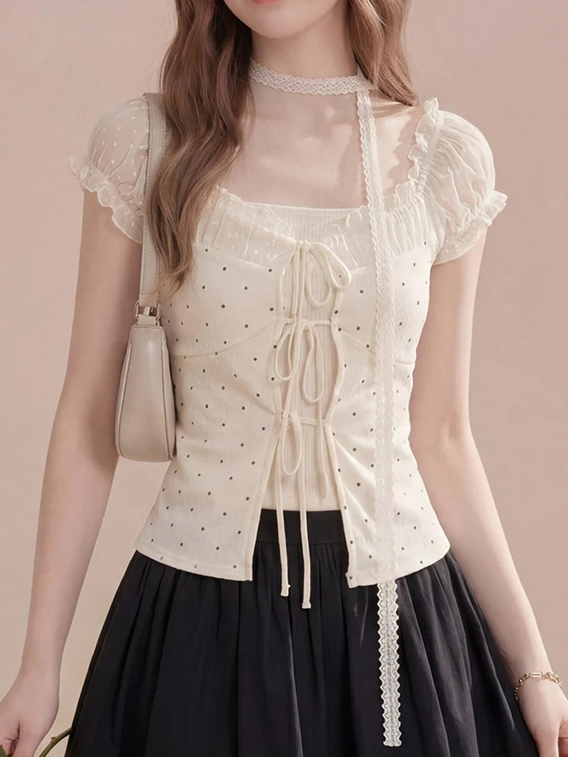 Polka Dot Puff Sleeve Top TK0495