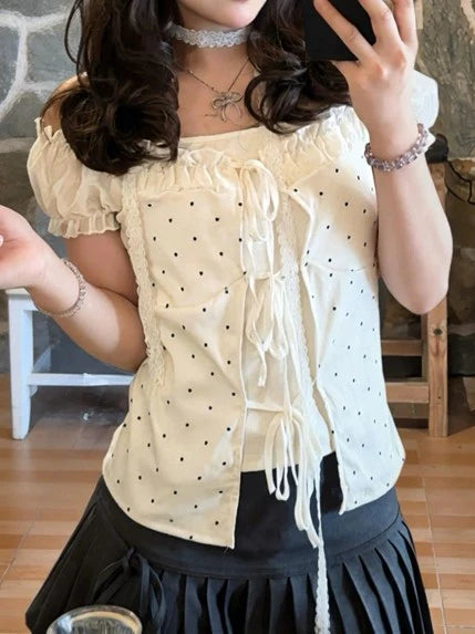 Polka Dot Puff Sleeve Top TK0495