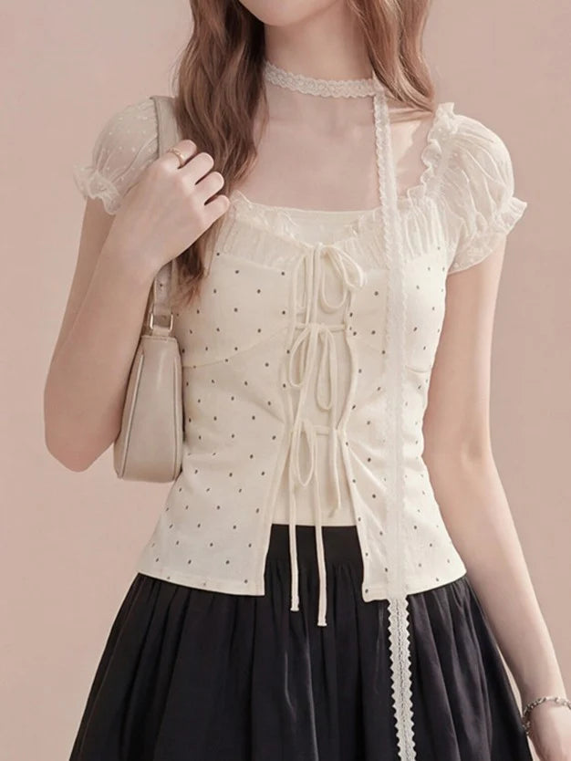 Polka Dot Puff Sleeve Top TK0495