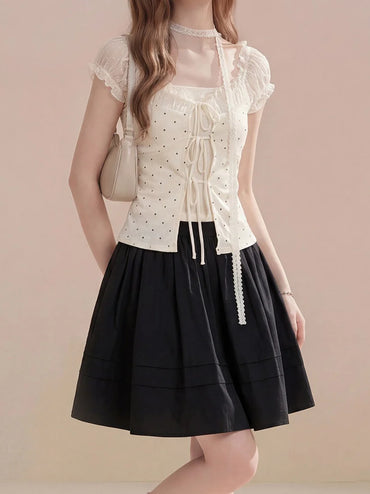 Polka Dot Puff Sleeve Top TK0495