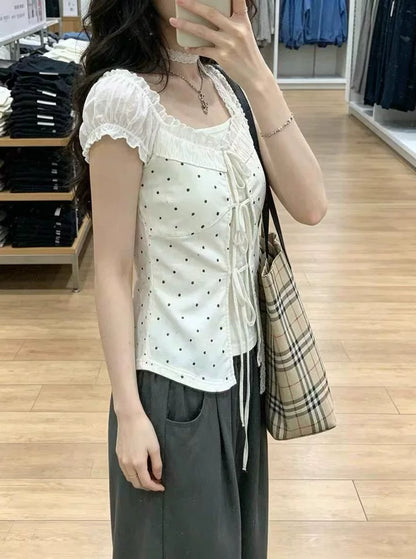 Polka Dot Puff Sleeve Top TK0495