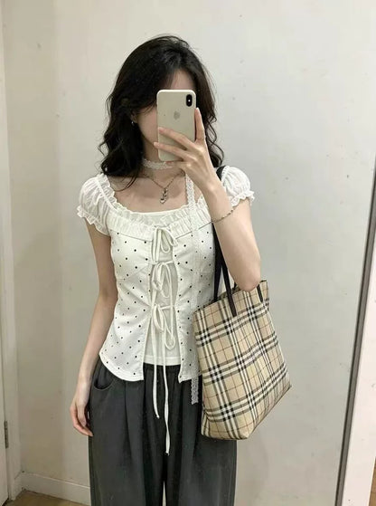 Polka Dot Puff Sleeve Top TK0495